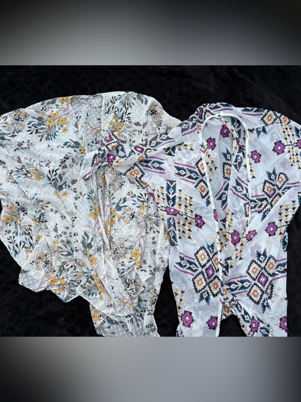 River Island White Sheer Aztec Print Kimono with Pink, Blue & Yellow Accents